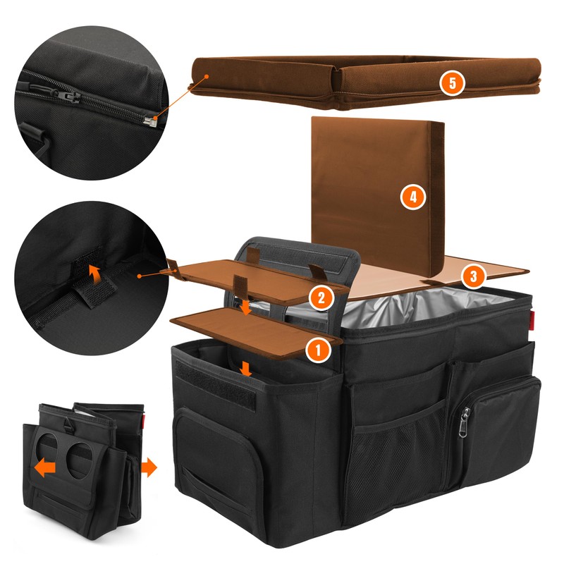 Waterproof Car Organizer with Lid, Car Cooler Bag with Cup