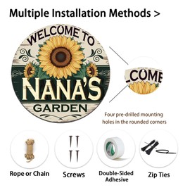 "Welcome to Nana's Garden" Metal Tin Sign 8x8 Inch - Rustic Garden Sign for Sheds, Gates & Allotments - Vintage Floral Wall Art (2570)