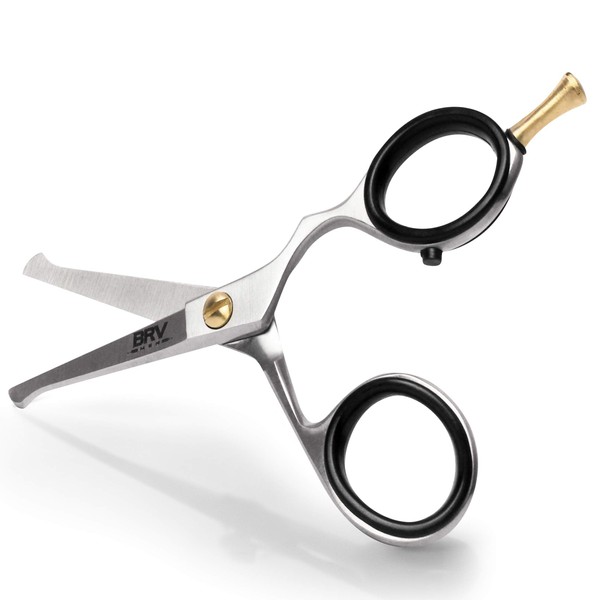BRV MEN German Steel Rounded-Tip Scissors, 10.6cm (4.2") - Hammer Forged 100% Stainless Steel - Beard, Moustache, Nose Hair, Ear Hair Trimming - Professional Grooming Scissors (Silver)