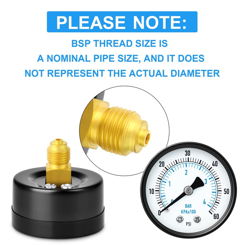 ERGAOBOY 0-4 Bar (0-60 Psi) 2" Dial Face 1/4" BSP