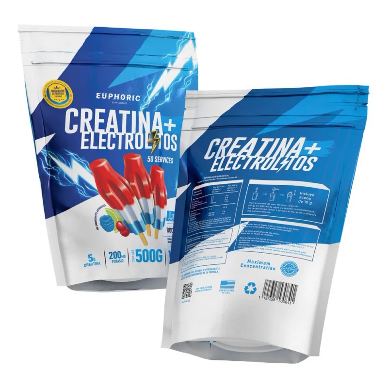 Creatina Monohidratada Electrolitos Euphoric 500 Gr 50 Ser Rocket Pop