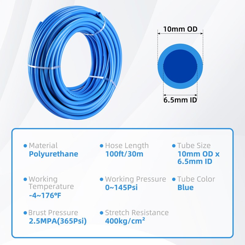 NORJIN 100ft 10mm OD 6.5mm ID Polyurethane PU Air Hose