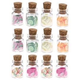 12Pcs Miniature Glass Bottles Tiny Glass Jars Mini Fruit Simulation Scene Decorative Accessories for DIY Dollhouse Making Kitchen Living Room
