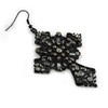 Statement Large Victorian Style Hematite Crystal Cross Drop Earrings/Black Tone/