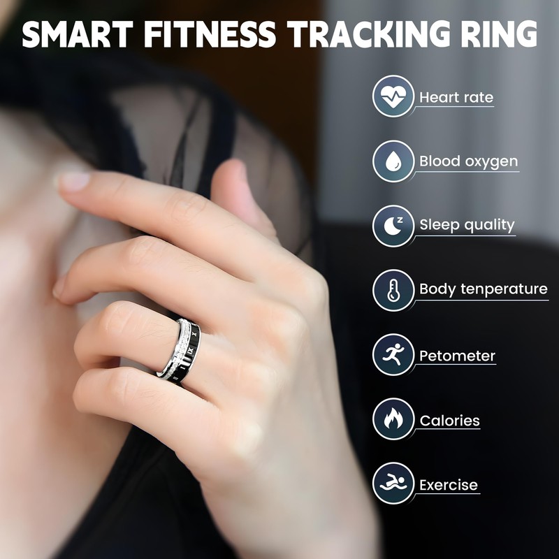 GANSI Smart Ring Fitness Tracker Ring - Health Sleep Heart