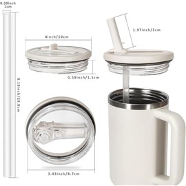 HUATEEN 2 Pack 40oz Leakproof Straw Lids with 2 Straws - Flip Clamshell Design Replacement for Tumbler Cups Spill-Proof Travel Accessories (White)