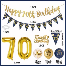 70th Birthday Decoration Men Blue Gold 70th Birthday Garland Banner, Birthday Decoration for Men 70, Navy Blue Gold Birthday Balloons 70, Confetti Balloons for Men 70th Birthday