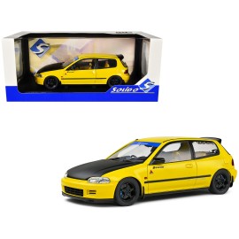 1991 for Honda Civic (EG6) DCD in Yellow Carnival Black 1/18 Scale Diecast Model Car Spoon Version with Right Hand Drive Hood