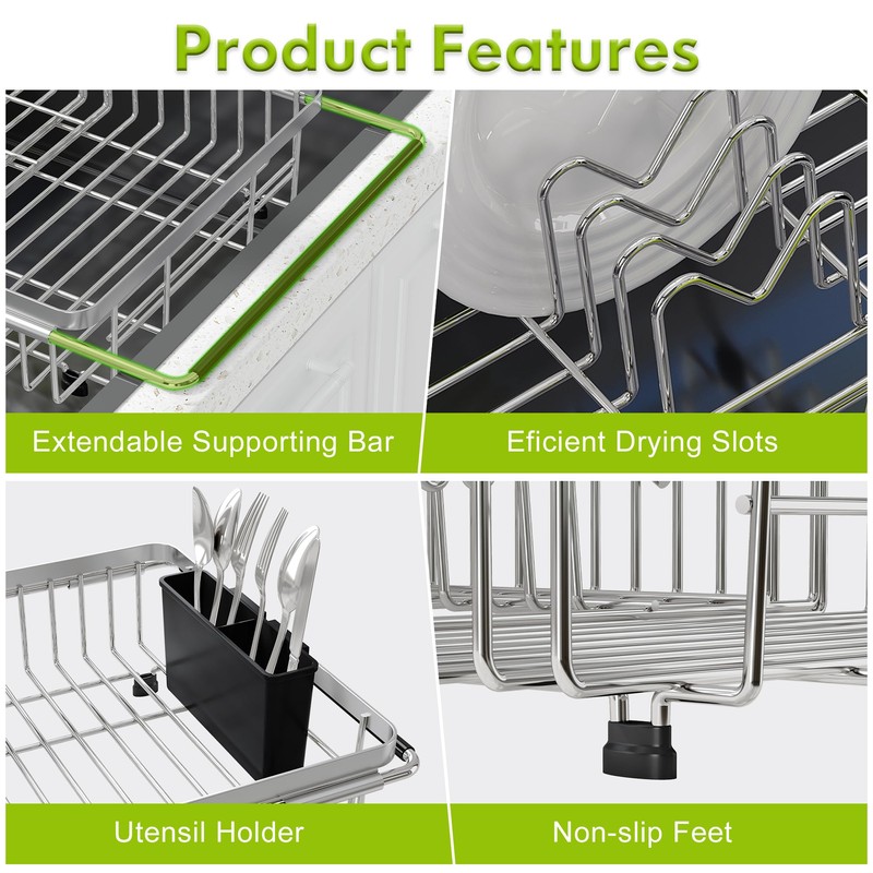 Expandable Stainless Steel Dish Drying Rack Over The Sink For