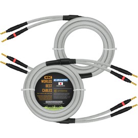 2 Meter - Canare 4S11 - Braid (White + Steel) – Audiophile Grade - HiFi Star-Quad Speaker Cable Pair with Eminence Gold Banana Connectors.