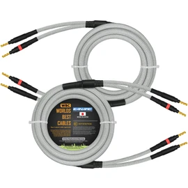 2 Meter - Canare 4S11 - Braid (White + Steel) – Audiophile Grade - HiFi Star-Quad Speaker Cable Pair with Eminence Gold Banana Connectors.
