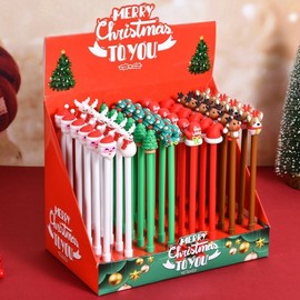 Christmas Collection Creative Neutral Pen and Black Carbon Fountain Pen with Festive Character Design (Free Size) Pencil + 0.5mm 48ea