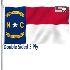 North Carolina State Flag 3x5 Double Sided Outdoor NC State Flags Heavy Duty 3 Ply with Durable Canvas Header and Brass Grommets Vivid Colors