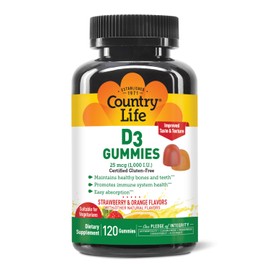 Country Life Strawberry & Orange D3 Gummies, 120 CT