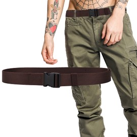 Trimming Shop Nylon Webbing Military-Style Belt, 1.5" Canvas Belt with Quick-Release Plastic Buckle, Combat Webbing Belt for Cargo Pants Tactical Belt