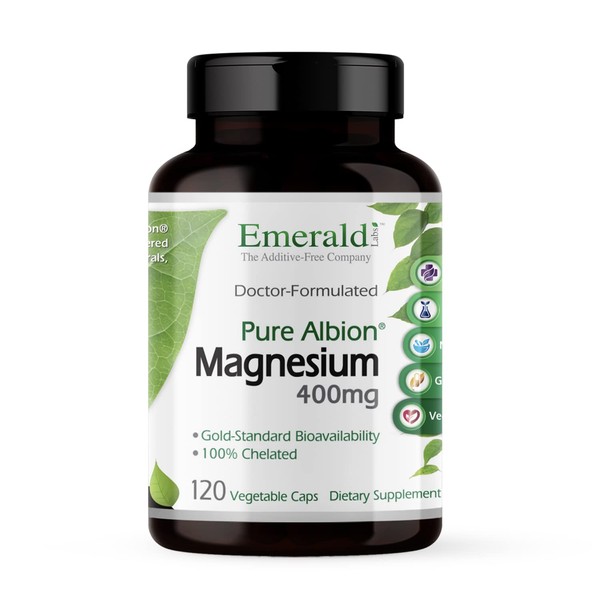 Emerald Labs Pure Albion Magnesium 400 mg - Dietary Supplement with Gold Standard Bioavailability Supporting Bone Strength - 120 Vegetable Capsules