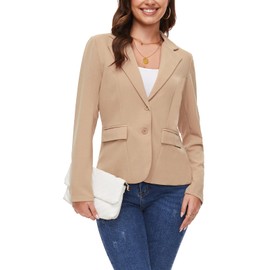 MINTLIMIT Khaki Blazers for Women Lapel Button Stretchy Pockets Cardigan Jacket Long Sleeve Blazer Business Casual Outfits for Work,L
