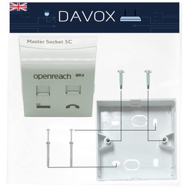 DAVOX BT Openreach NTE5C MK2 Master Telephone socket + MK4 Faceplate + Back Box - Combination Socket for Fibre Broadband + Filtered Telephone Main Line BT431a for Phone RJ11/RJ45 Data
