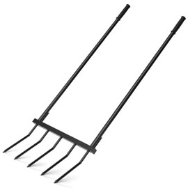 Powerber Broadfork Garden Tool Heavy Duty, 5 Tines Broad Fork for Gardening, U-Shaped Garden Fork for Loosening Soil, 20 in. Wide Broadforks for Gardening, 55 in. Heigh