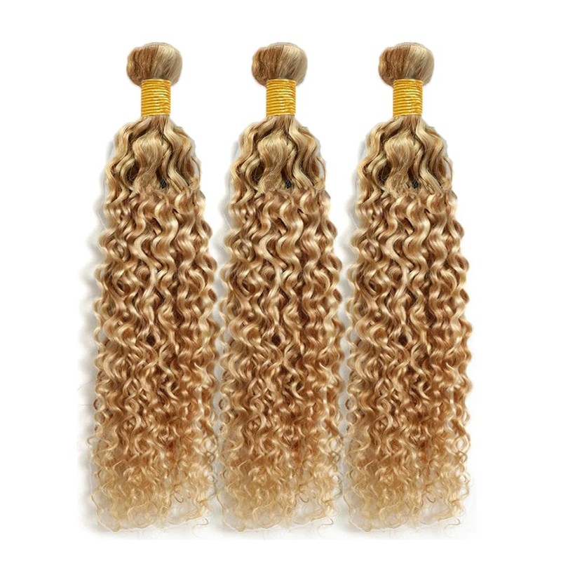 Giginger P27/613 Blonde Jerry Curly Human Hair Bundles 24 26