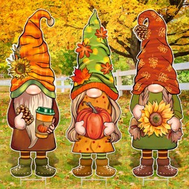Umigy 3 Pcs Thanksgiving Fall Yard Sign Gnome Yard Decor with Stakes 32 x 10 Inch Harvest Gnome Outdoor Lawn Sign Autumn Yard Decor Fall Garden Decoration Outside for Home Pathway Walkway(Harvest)