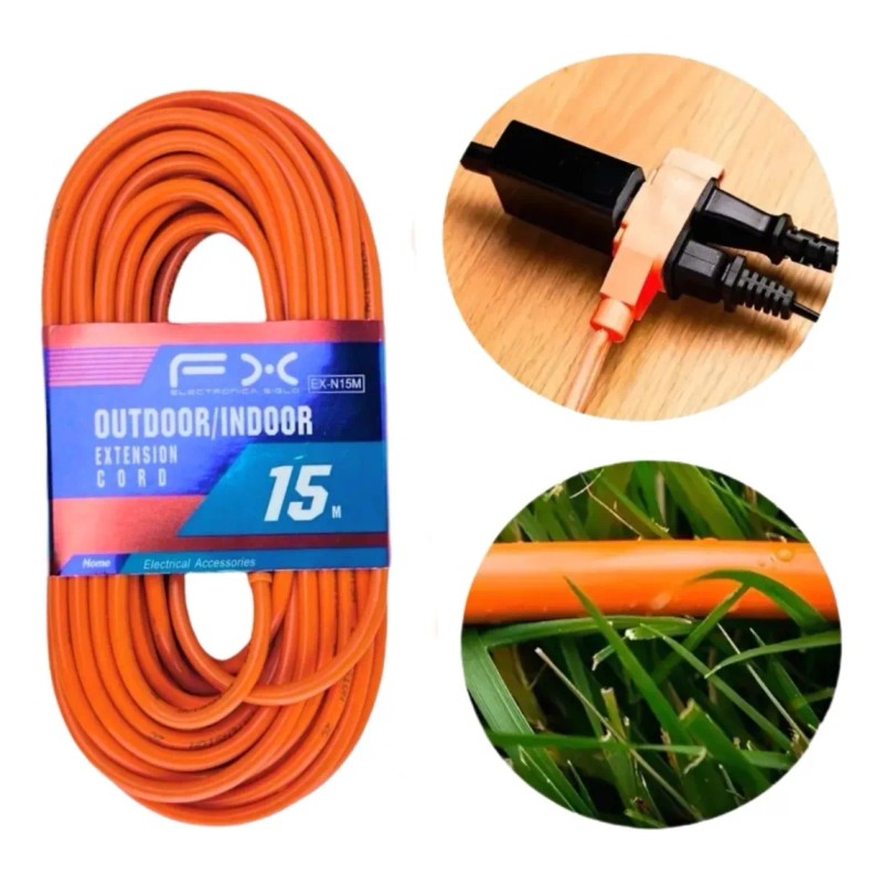 Extensión Eléctrica Uso Rudo Multicontactos 15 Metros 15a Naranja
