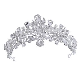 WOONEKY Bridal Rhinestone Crown Hair Accessory for Weddings Birthdays Special Occasions Elegant Headpiece with Sparkling Imitation Pearls for Brides Women