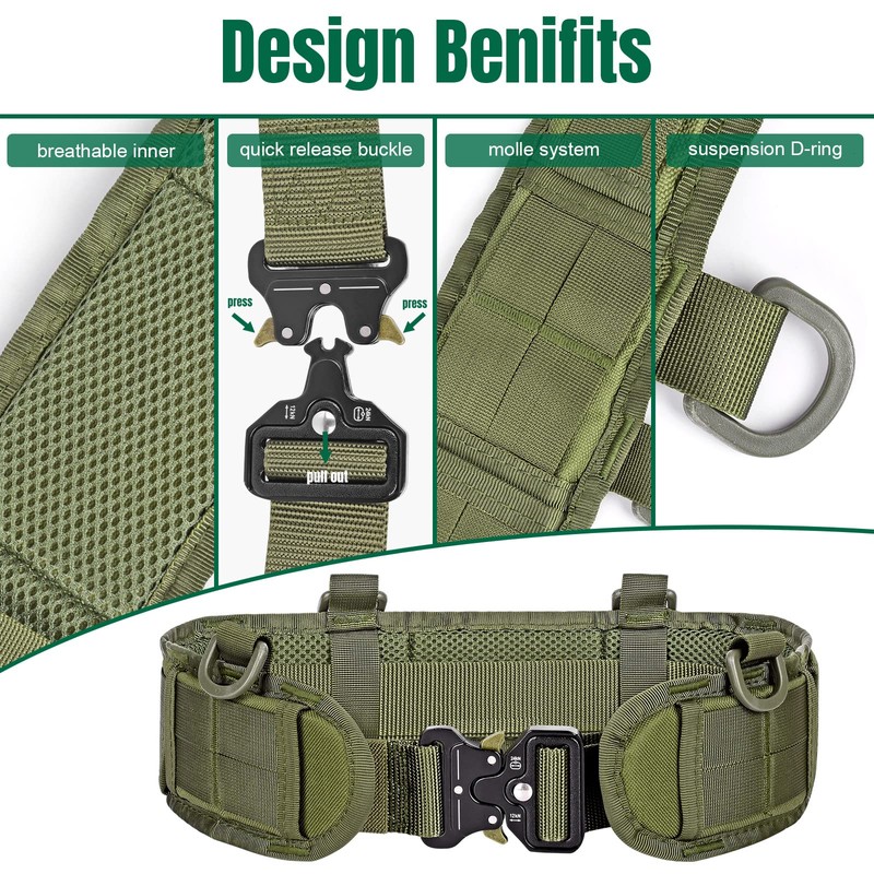 Tactical Battle Belt Set, Slim Airsoft Molle Belt, Shooting Hunting