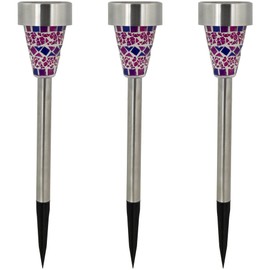Northlight Set of 3 Purple Mosaic Stained Glass Solar Powered LED Pathway Markers, 15.5"