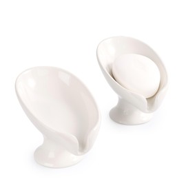 Soap Dish 2Pack, Ceramic Soap Holder Self Draining Cream White Leaf-Shape Soap Dishes for Bathroom Kitchen, Bar Soap Holder, Easy to Clean Keeps Soap Dry, ANTIS'S HOME