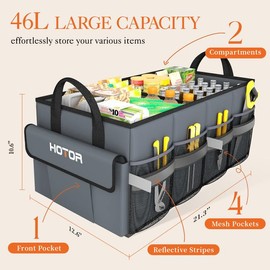 HOTOR Trunk Organizer - Car Organizer with 5 Pockets, Trunk organizer for SUV, Sedan & Van, Car Organization with Sturdy Base Panel for Car Accessories, Grey, 2 Compartments, 21.3"×12.6"×10.6"