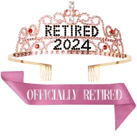 JPACO 2025 Retirement Tiara & Sash - Officially Retired Sash & Crown for Parties, Events, Gifts, Favors, and Decorations (Gold)