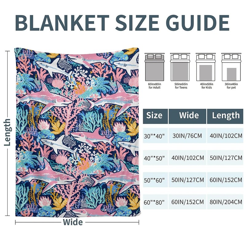 Shark Ocean Pink Blankets for Couch Sofa Bed Throw Blanket