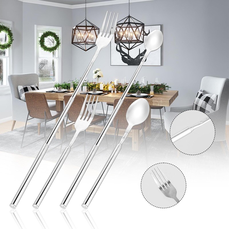 CVNRCLP 25.2" Extendable Stainless Steel Fork and Spoon Set -