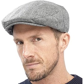 KAV Mens Traditional Flat Cap One Size - Classic Tweed Caps 1920s Gatsby Newsboy Hat for Men - Quilted Polyester Lining Roaring 20s Costume Accessories (Grey)
