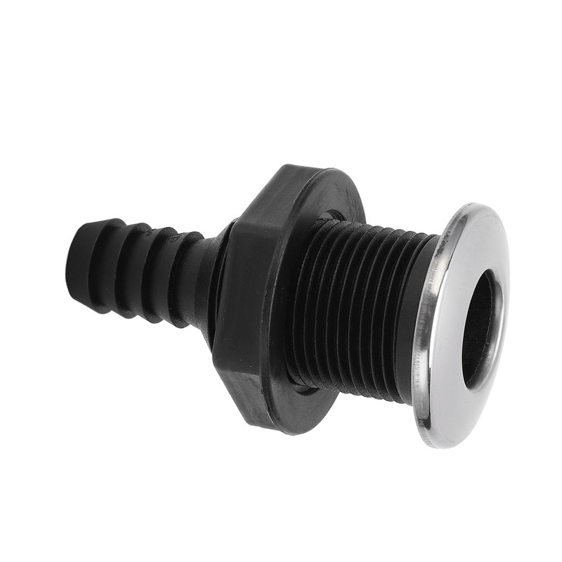 Boat 3/4in Through Hull Scupper Drain Straight Black with Stainless