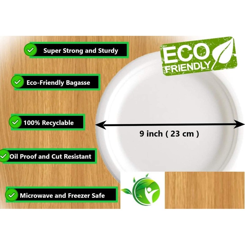 ECONX 50pc Compostable Biodegradable Bagasse Plates Eco Friendly Biodegradable and