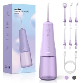 SEJOY Cordless Water Flosser 300ML Travel Oral Irrigator, Rechargeable Teeth Pick & Floss, Portable Electric Ultrasonic Tooth Cleaner electric  toothbrush - Color: Purple
