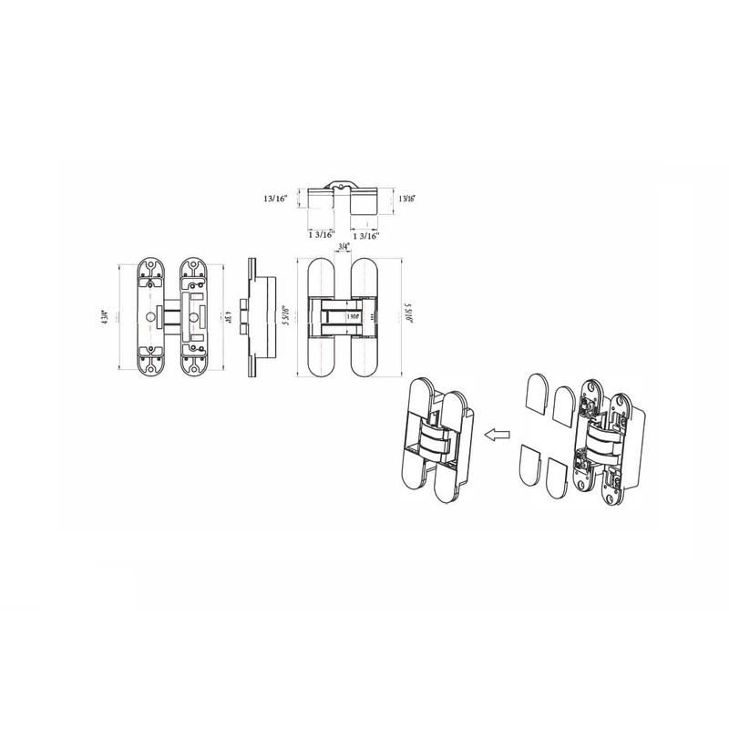 Black Invisible Door Hinge 180 Degree Swing, Heavy Duty (135lb)
