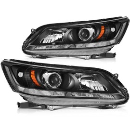 ECCPP Headlight Assembly Pair For Honda For Accord Sedan 4Dr 2013-2015 Black Housing Amber Reflector Clear Lens Driver and Passenger Side Headlamps