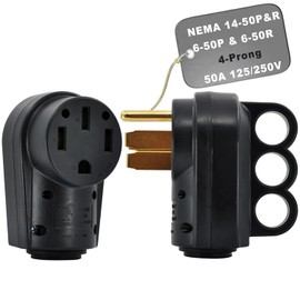 50 Amp Female 6-50P Plug & 6-50R Receptacle Set for RV, EV Charger, Welder Machine, (Black) 3 Prong 125/250V Heavy-Duty Electrical Connector , ETL Listed