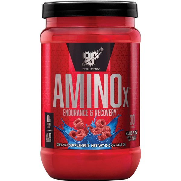 BSN Amino X Muscle Recovery & Endurance Powder with BCAAs, Intra Workout Support, 10 Grams of Amino Acids, Keto Friendly, Caffeine Free, Flavor: Blue Raz, 30 Servings (Packaging May Vary)