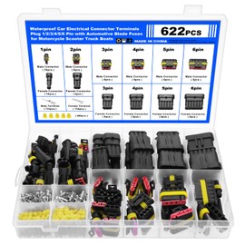 Faankiton 622PCS Waterproof Car Electrical Connector, 1/2/3/4/5/6 Pin Way Waterproof Electrical Connector Kit, Electrical Automotive Wire Connectors Plug, Terminals Plug for Motorcycle Scooter Truck