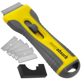 Easy Absorb P-10014 Universal Scraper with 5 Stainless Steel Blades Soft Grip Handle Yellow/Grey