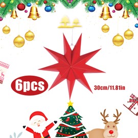 ZIOYA Pack of 6 Paper Stars Christmas Folding Stars Christmas Star Decoration Neuneck Christmas Decoration Paper Star for Christmas Tree Wedding Decoration 30 cm / 11.81 Inches (Red)