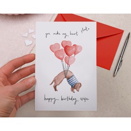 Making Meadows Dog Valentine Card For Wife - Cute Valentine's Day Card with Dachshund Dog Design (Blank Inside 16.8cm x 11.5cm) UK Made