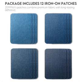 ZEFFFKA Denim Iron-on Patches Inside & Outside Strongest Glue 100% Cotton Black and White Repair Decorating Kit 12 Pieces Shades of Blue Size 3" by 4-1/4" (7.5 cm x 10.5 cm)