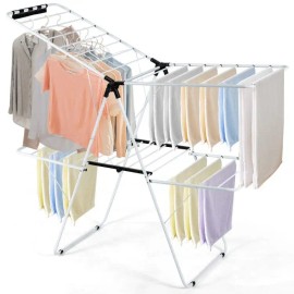 Single Tier Foldable Metal Clothes Drying Rack with Adjustable Gullwing Design Standing Typecolor: as show