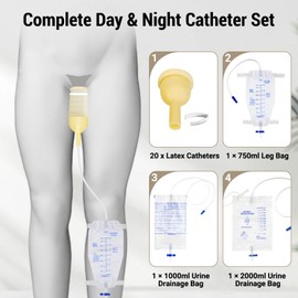 20 Pack Latex Catheter Adhesive Strips with Includes 2000ml Collection Bag, 1000ml Collection Bag, and 750ml Portable Leg Bag (25mm)