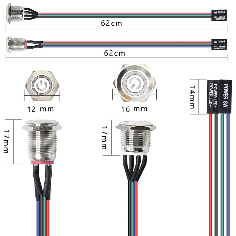 Gebildet 2 Pieces 12mm Chassis Switch Host Metal Button Desktop